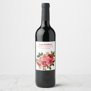 Red Pink Floral Rose Graduation Wine Label