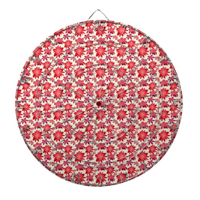 Red Pink Floral Seamless Pattern Dark Aesthetic  Dartboard (Front)