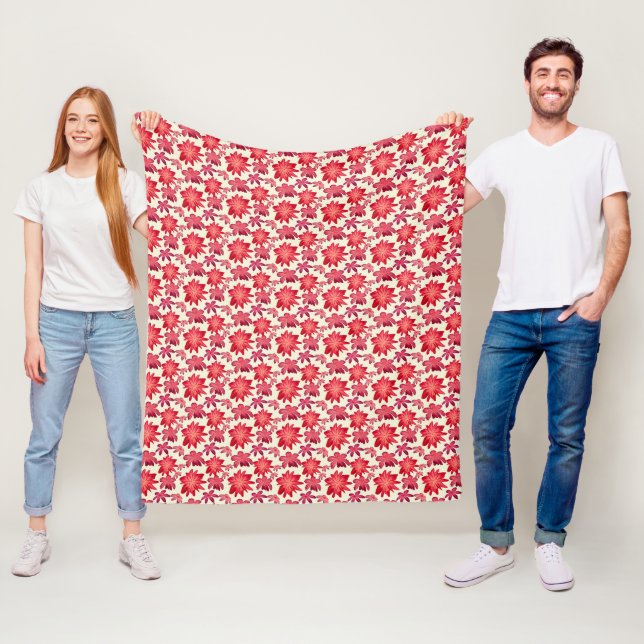 Red Pink Floral Seamless Pattern Dark Aesthetic  Fleece Blanket (In Situ)