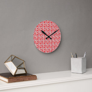 Red Pink Floral Seamless Pattern Dark Aesthetic  Round Clock