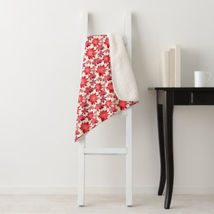 Red Pink Floral Seamless Pattern Dark Aesthetic Sherpa Blanket