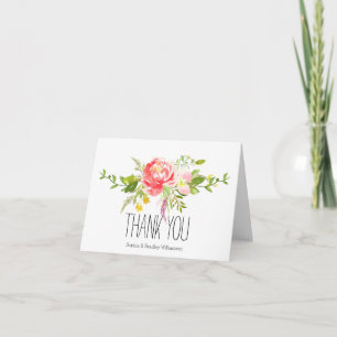Red Pink Floral Thank you Card