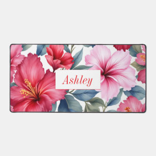 Red Pink Floral Watercolor compact mirror Desk Mat