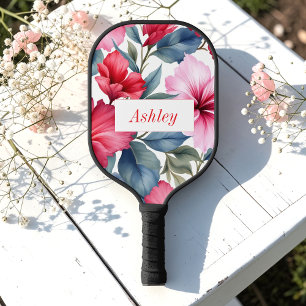 Red Pink Floral Watercolor Elegant Pickleball Paddle