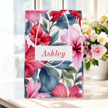 Red Pink Floral Watercolor Hibiscus Elegant