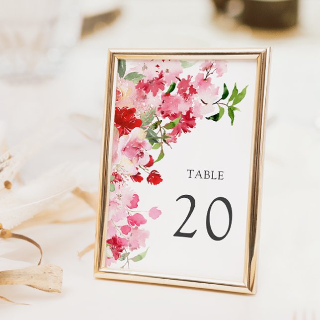 Red Pink Floral Wedding Table Number (Watercolor Red Pink Floral Wedding Table Number
)