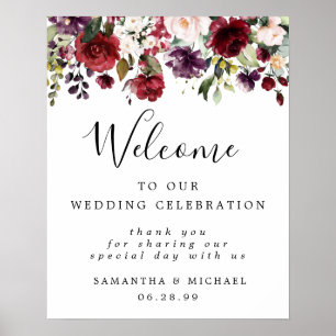 Red Pink Floral Welcome to Our Wedding Sign