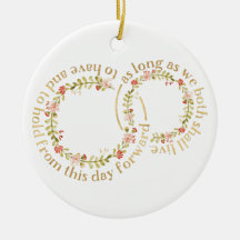 Red & Pink Floral Wreath & Wedding Vows Ornament