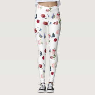 Red & pink Flower blue butterfly Floral pattern Leggings
