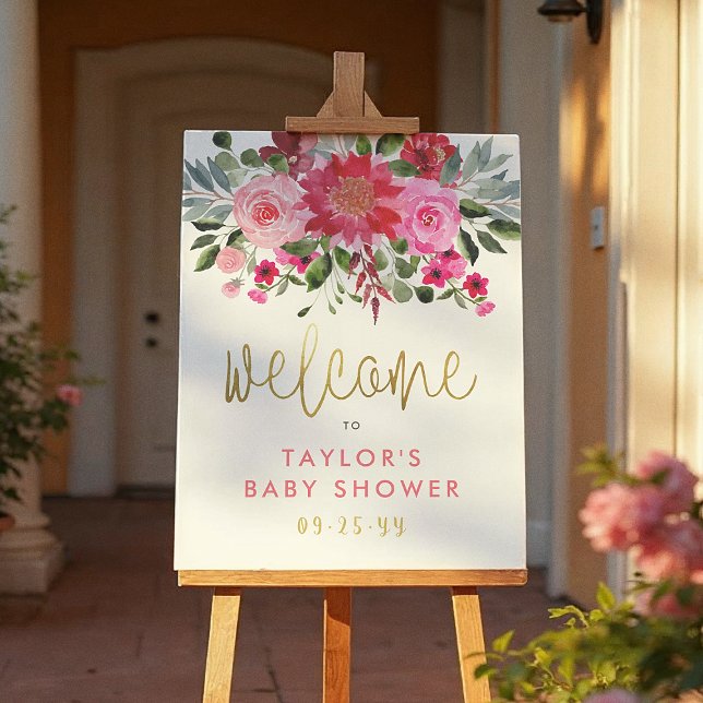 Red & Pink Flowers Baby Shower Welcome Sign (Creator Uploaded)