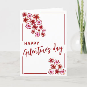 Red Pink Flowers Galentine`s Day Friends  Holiday Card