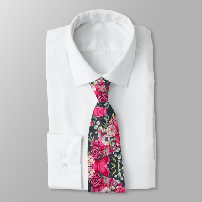 Red Pink Flowers Tie (Tied)