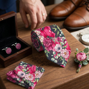 Red Pink Flowers Tie