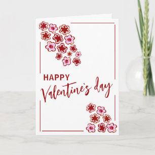 Red Pink Flowers Valentine`s Day Couple Holiday Card