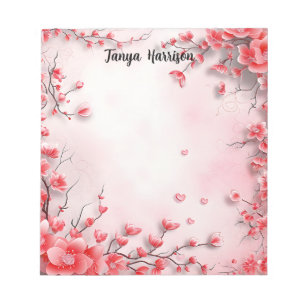 Red Pink Flowers Valentine's Day Notepad