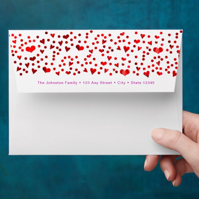 Red Pink Foil Hearts Bold XOXO Modern Custom Name Envelope (Hand)