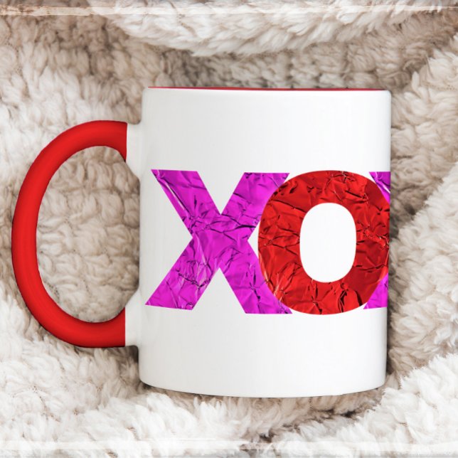 Red Pink Foil XOXO Valentine’s Day Modern Bold Mug (Creator Uploaded)