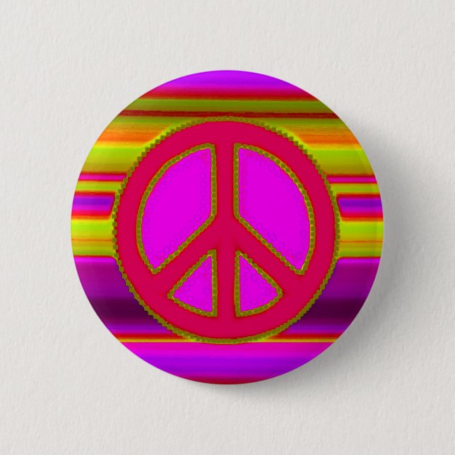 Red Pink Fractal & Peace Sign 6 Cm Round Badge (Front)