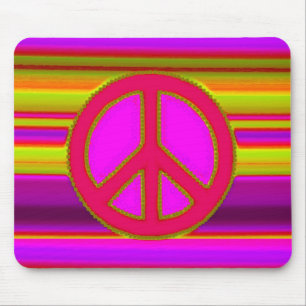 Red Pink Fractal & Peace Sign Mouse Pad