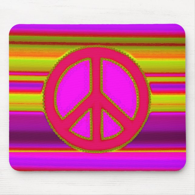 Red Pink Fractal & Peace Sign Mouse Pad (Front)