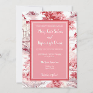 Red Pink French Toile Wedding Invitation