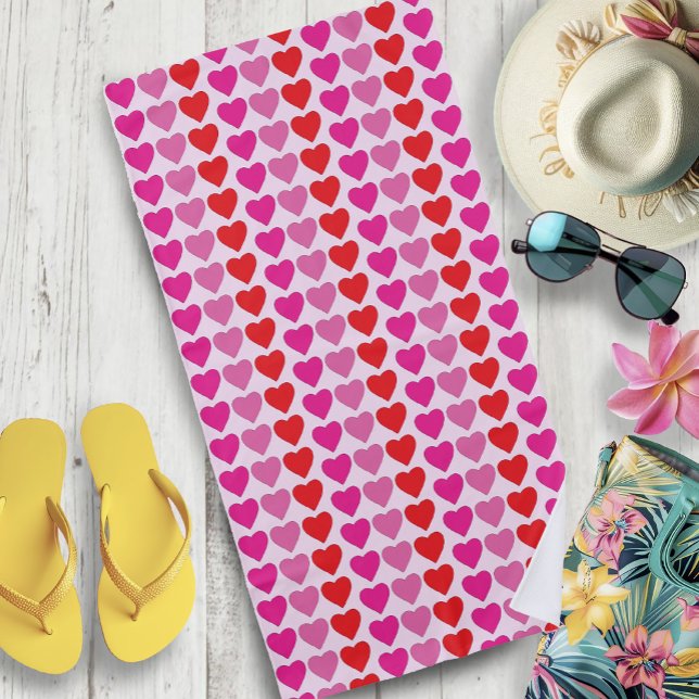 Red Pink Fuchsia Heart Beach Towel (Creator Uploaded)