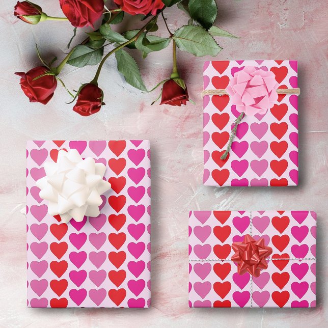 Red Pink Fuchsia Hearts Wrapping Paper Sheet (Creator Uploaded)