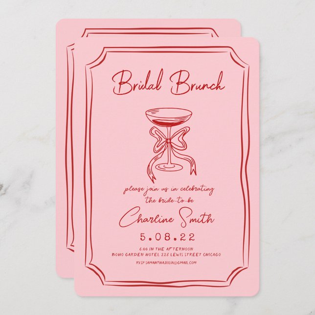 Red Pink Funky Handwritting Bridal Brunch Invitation (Creator Uploaded)