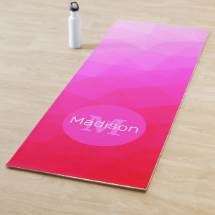 Red pink geometric mesh pattern ombre Monogram Yoga Mat