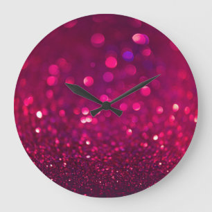 Red Pink Glitter: Abstract Bokeh Large Clock