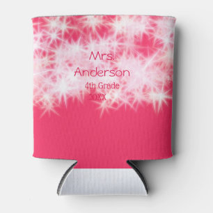 Red pink glitter sparkle Back to school teacher ap Can Cooler