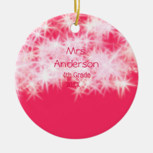 Red pink glitter sparkle Back to school teacher ap Ceramic Ornament