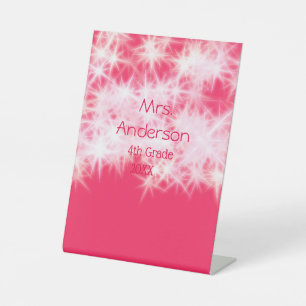 Red pink glitter sparkle Back to school teacher ap Pedestal Sign
