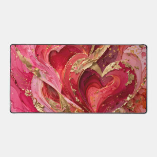 Red & Pink Gold Heart Swirl Desk Mat