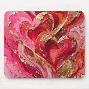 Red & Pink Gold Swirl Abstract Mouse Pad