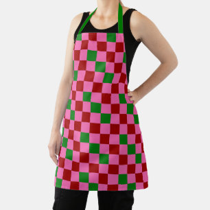 Red Pink Green Chequered Pattern Design Apron
