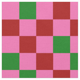 Red Pink Green Chequered Pattern Design  Fabric