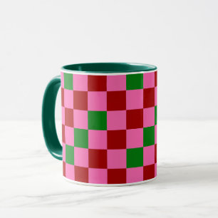 Red Pink Green Chequered Pattern Design Mug