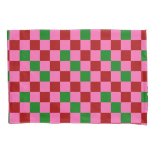 Red Pink Green Chequered Pattern Design  Pillowcase