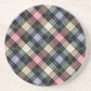 Red Pink Green Cream Blue Plaid Stripes Coaster