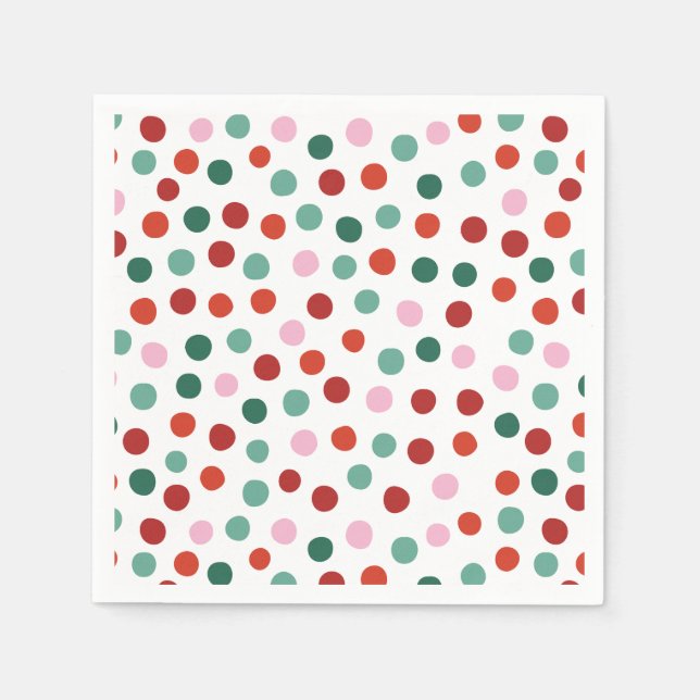 Red Pink Green Polka Dots Kids Christmas  Napkin (Front)