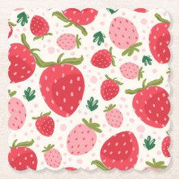 Red Pink Green Strawberry Pattern Party Paper Coaster