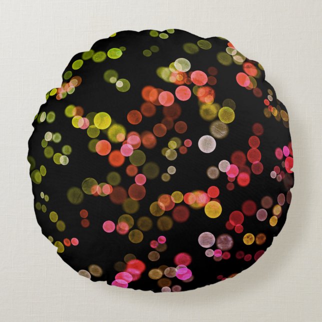 Red Pink Green Yellow Abstract Bubble Pattern Round Cushion (Front)