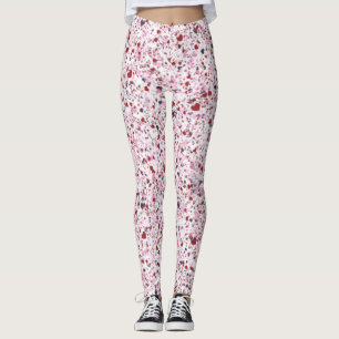 Red, Pink & Grey Hearts, Splatter Paint Leggings
