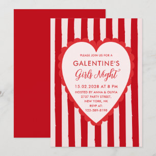 Red Pink Hand Drawn Galentine's Girls Night Party Invitation