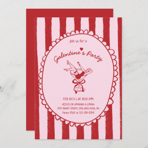 Red Pink Hand Drawn Galentine's Party Invitation