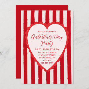 Red Pink Hand Drawn Heart Frame Galentine's Party Invitation