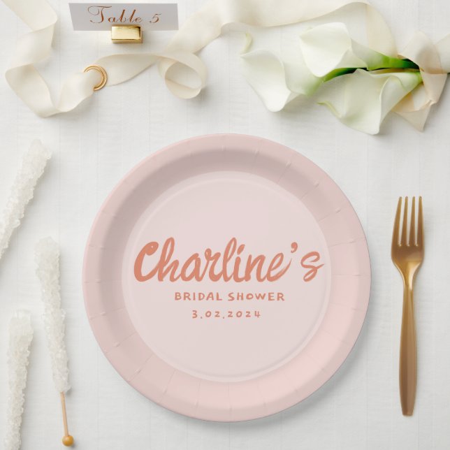 Red Pink Handwriting Retro Bridal Shower Paper Plate (Wedding)
