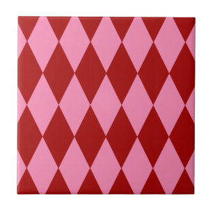 Red Pink Harlequin Chequered Design Ceramic Tile
