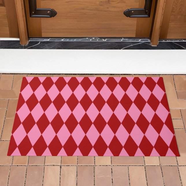 Red Pink Harlequin Chequered Design  Doormat (Creator Uploaded)